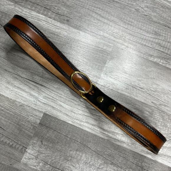 Vintage 80s Leather Brown Black Belt Baron Solid Bass Buckle main image 3